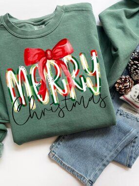 Comfort Colors Merry Christmas Long Sleeve Graphic Tee NWT